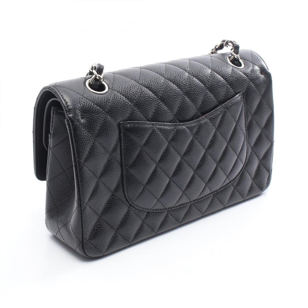 Chanel Flap Black Bag Double Leather Calfskin Shoulder Matelasse Cowhide Black